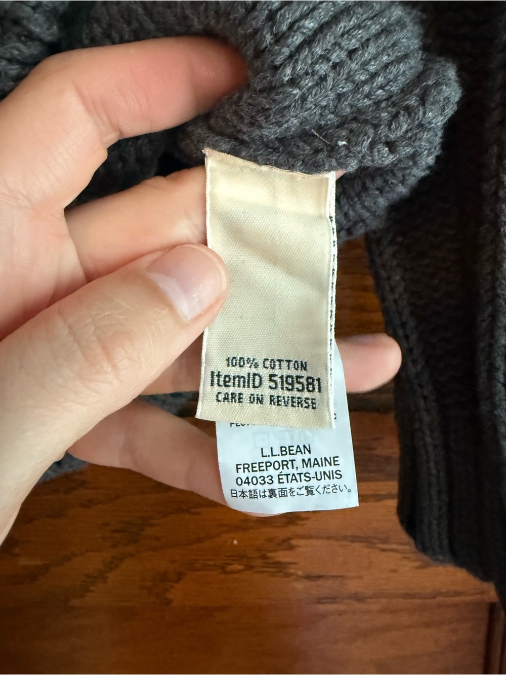 L.L. BEAN 100% Cotton Cable Knit Fisherman Sweater Button Down Cardigan Grey M - Picture 5 of 8